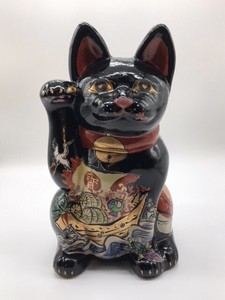 置物 縁起物 和陶器 美濃焼【日本製】/招き猫(黒・七福神)大