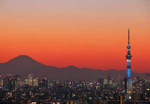 ポストカード カラー写真 日本風景シリーズ「夕焼けの東京と富士山」105×150mm 観光地 名所 2023新作