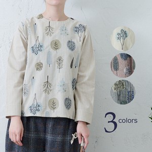 Button Shirt/Blouse Patterned All Over Stripe Embroidered Autumn/Winter