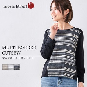 T-shirt Long Sleeves Border Cut-and-sew Made in Japan