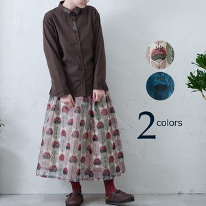 【花刺繍シアースカート】北欧 花 刺繍 重ね着 ロングシーズンOK