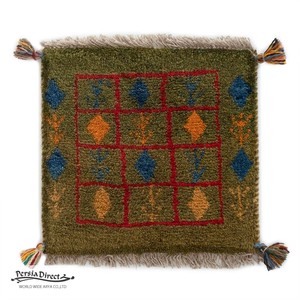 ギャッベ　ペルシャ　イラン　オーガニックウール　絨毯　ラグ　座布団　40×37.5cm　MS13545_GR