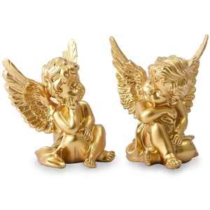 金色の2人の天使（ケルビム）彫像 屋内屋外装飾 愛らしい天使 彫刻記念品ペアセット彫刻 輸入品