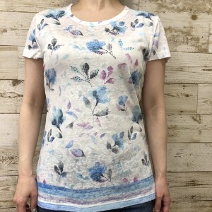 T-shirt Pudding T-Shirt Floral Pattern Rhinestone Cut-and-sew
