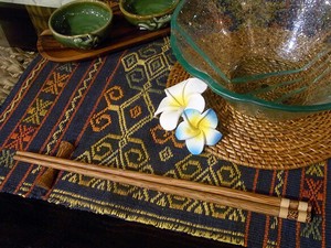 ココナッツ箸＆箸置きセット ストライプナチュラル 木製 シンプル 木目 アジアンテイスト