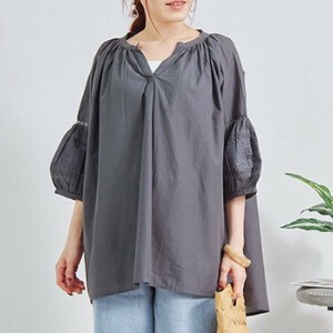 Button Shirt/Blouse Flare Puff Sleeve Embroidered
