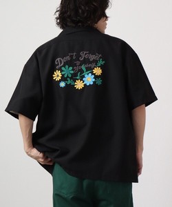 【2023春夏新作】ルーズシルエットトロピカルフラワー刺繍オープンカラーシャツ