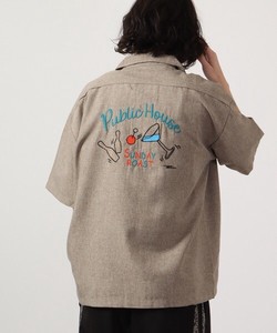 【2023春夏新作】ルーズシルエットトロピカルボーリング刺繍オープンカラーシャツ