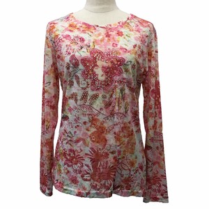 T-shirt Pudding Long Sleeves T-Shirt Floral Pattern Rhinestone Cut-and-sew