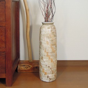 テラコッタ製 フラワーポット バンブーモザイク ストレート型 花器 花瓶 フラワースタンド