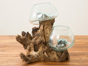 ナチュラルウッド バリガラス テラリウム ダブルタイプ 金魚鉢 インテリア オブジェ