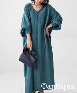 Antiqua Casual Dress Pullover Long Buttons One-piece Dress Ladies'