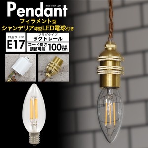 【フィラメント型LED電球付き】レトロな渋み♪　真鍮ペンダントソケット　E17・ダクトレールタイプ・100cm