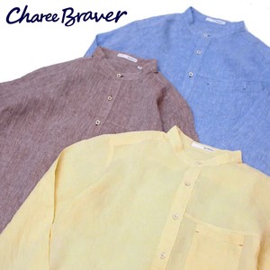Button Shirt Band-Collar Shirt Spring/Summer Linen Made in Japan