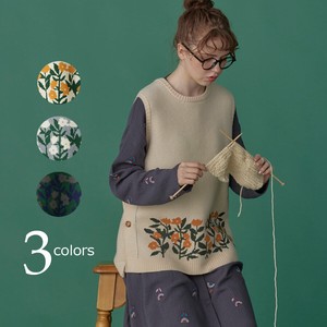 Vest/Gilet Jacquard Flower Knitted Vest Spring Retro