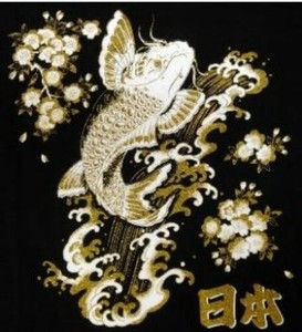 FJK 日本のTシャツ お土産 Tシャツ 鯉 黒 Lサイズ T-215B-L