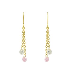 Pierced Earrings Gold Post Pink Clear