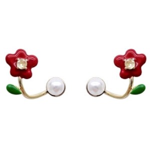 Pierced Earrings Resin Post Design Red Flower