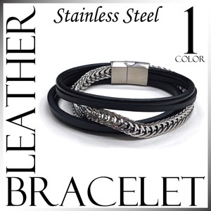 Leather Bracelet Stainless Steel Layered Genuine Leather Men's 2023 New