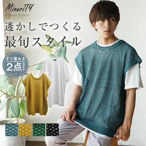 【SALE】透かし編み シアーベスト＋クルーネックTシャツ 2点セット アンサンブル／MinoriTY