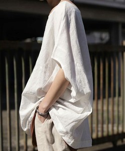 Antiqua T-shirt Dolman Sleeve Plain Color Cotton Linen Tops Ladies'
