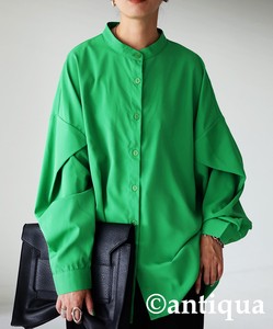 Antiqua Button Shirt/Blouse Plain Color Long Sleeves A-Line Tops Ladies'