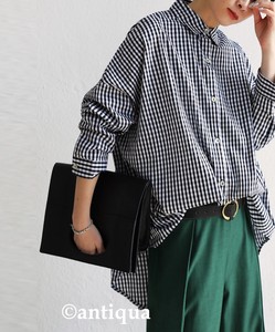 Antiqua Button Shirt/Blouse Pullover Long Sleeves Plaid Tops Ladies'