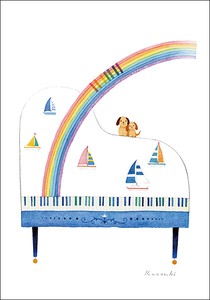 ポストカード イラスト 山田和明「二人の夏」105×150mm 犬 動物 ピアノ 2023新作