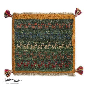 ギャッベ　ペルシャ　イラン　オーガニックウール　絨毯　ラグ　座布団　41.5×38cm　MS13626_GR