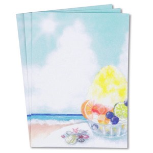 サマーイラストポストカード ■水彩タッチ ■浜辺でかき氷とフルーツ