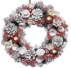 [2023クリスマス]彩か｜SAIKA Pink Ball Whitepine Wreath M