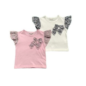 Kids' Short Sleeve T-shirt Pudding Bird Floral Pattern French Sleeve M Made in Japan