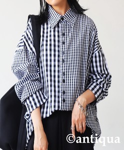 Antiqua Button Shirt/Blouse Long Sleeves Tops Ladies' Checkered
