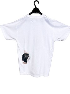 いたずらにゃんこ ホワイト　半袖 Tシャツ キッズ メンズ レディース   ネコ柄 綿Tシャツ　後ろ