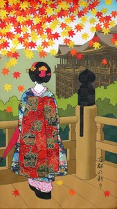 【和風のれん】暖簾　浮世絵　 京彩り 古都　舞妓　清水　日本製　和柄　ノレン　85×150cm