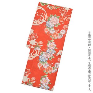 浴衣 女性 レディース 女性浴衣単品「朱赤色 花の丸紋」Fサイズ