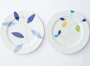 【有田焼】26cmリムプレート（L） レモンと染付葉の2枚セット 日本製 大皿 丸皿 盛皿 フラット