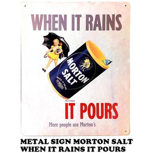 メタルサイン MORTON SALT WHEN IT RAINS IT POURS【モートンソルト ブリキ看板】