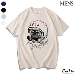 【メンズ】【2023新作】 EF0554 半袖Tシャツ コットン100 犬モチーフ カジュアル 夏 宇宙