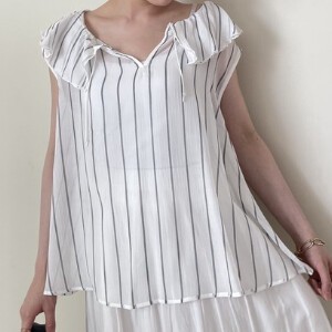 Button Shirt/Blouse Stripe Sleeveless