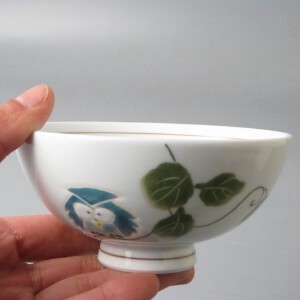 木の葉フクロウ3.8茶付（青） 日本製 和食器 茶碗 ご飯茶碗