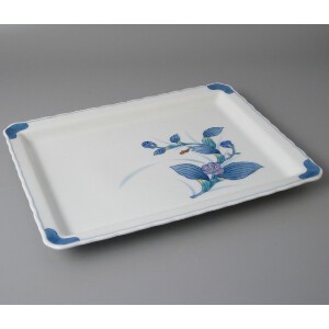 【有田焼】染錦 藍紫／野花 角盛皿 日本製 和食器 割烹 角皿 盛皿 大皿　お買い得品