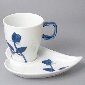 【有田焼】青バラ or 赤バラ ミニマグ＆ハートソーサー 日本製 碗皿 コーヒーカップ