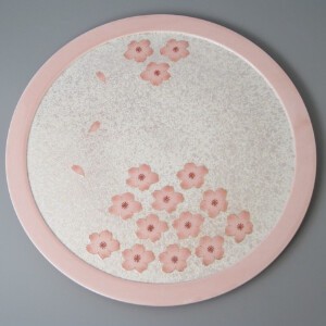 【有田焼】薄ピンク釉虹彩 桜リム尺丸プレート 日本製 和食器 割烹 丸皿 盛皿 大皿