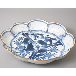 【有田焼】変形7．5寸深皿　染付間取岩花絵 日本製 和食器 パスタ皿 和皿 手描き
