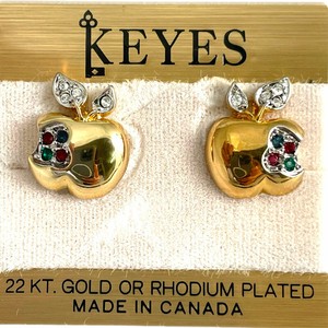 KEYES イヤリング ヴィンテージ カナダ製 キーズ 22KTゴールドプレート　リンゴ earrings