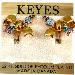 KEYES イヤリング ヴィンテージ カナダ製 キーズ 22KTゴールドプレート　リボン earrings