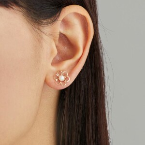 Clip-On Earrings Gold Post Pearl Earrings Flower Jewelry Made in Japan