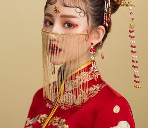 フェイスベール フリンジ髪飾り 中国古代古典髪飾り 古代宮廷風 韓流アイドル風 ヘアアクセサリ-