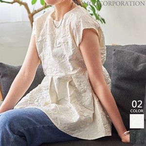 T-shirt Jacquard Tops French Sleeve Peplum 【2023NEWPRODUCT♪】